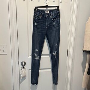 Agolde Dark Blue High Rise Distressed Skinny Jeans